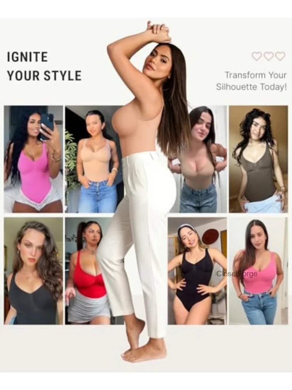 Seamless Shapewear Bodysuit Tummy Control V Neck Compression Jumpsuit